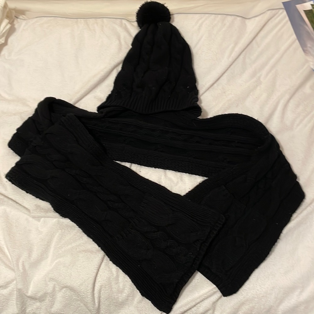 Connected winter hat scarf combo